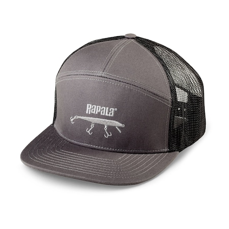 Rapala HiPro 7 Panel Cap Embroidered Logo, Snapback, Grey Black RHP7C01